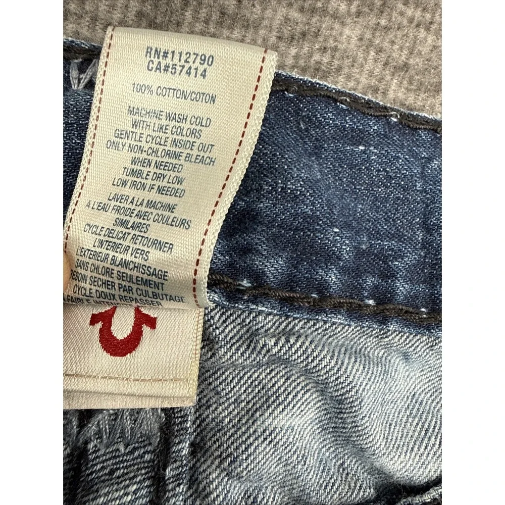 True Religion Ricky Super T Straight Leg Jeans Mens Size 33 Whiskered Wash USA